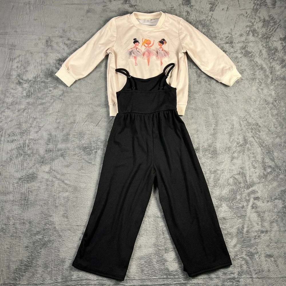 Shein Sweatshirt & Jumpsuit 2 Piece Outfit Set Girls 4Y Multicolor Wide Leg Rib